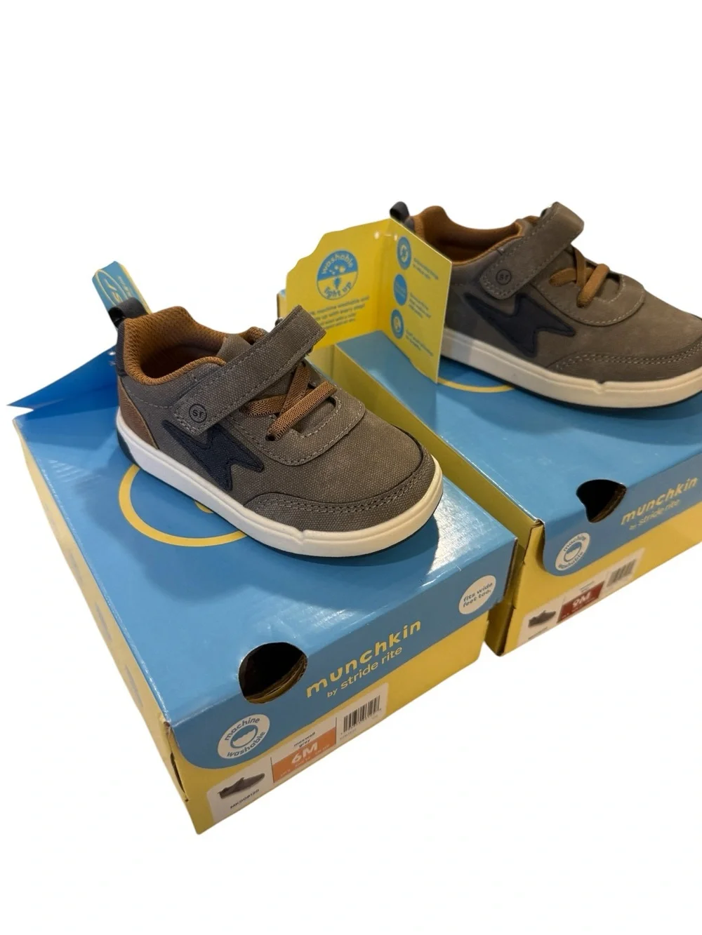 Munchkin by Stride Rite Maxwell Grey Sneakers  Kids Casual Gray and Brown NEW